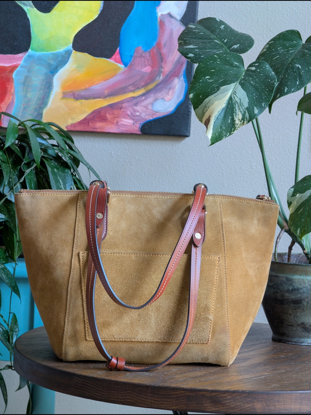Dooney & Bourke Maxine Chamois Yellow Suede Tote Bag - Picture 4 of 14